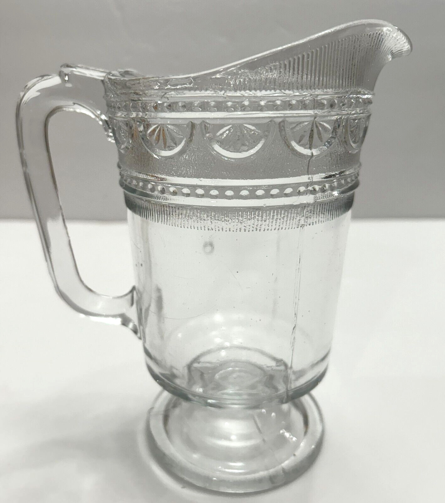 Antique Bryce Higbee Ida Sheraton EAPG Clear Glass Footed Pitcher 1885