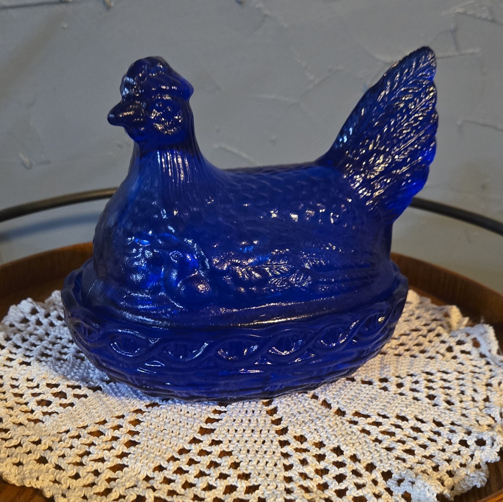 LE Smith Cobalt Blue Glass Hen On Nest; 2-Piece Set