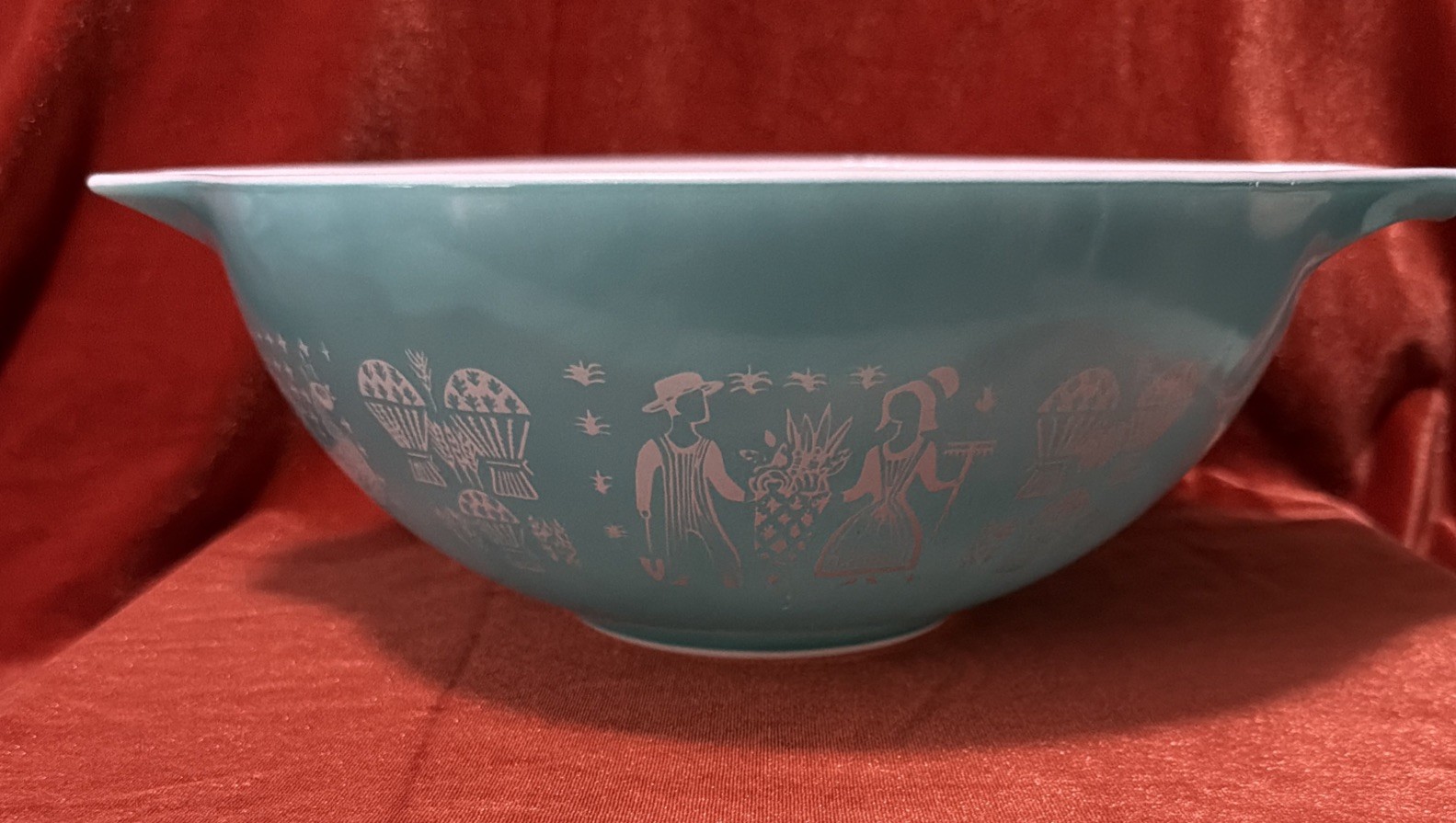 VTG PYREX Bowl, Amish Butterprint #444, 4 Qt Cinderella, Turqu Blue, Mint Cond.