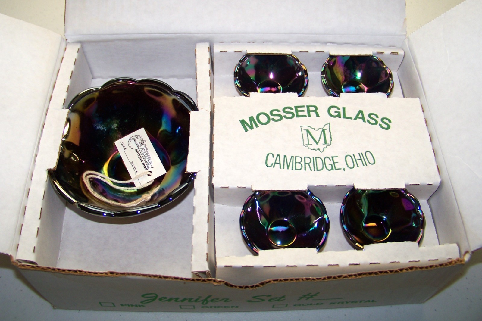 VINTAGE Mosser Glass Cherry & Cable Mini Bowl Set of 5 Amethyst Carnival rare