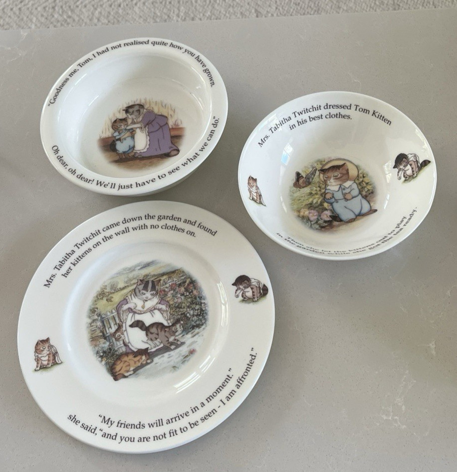 (3) Piece Set Royal Dalton Beatrix Potter Plate And Two Bowls 1997