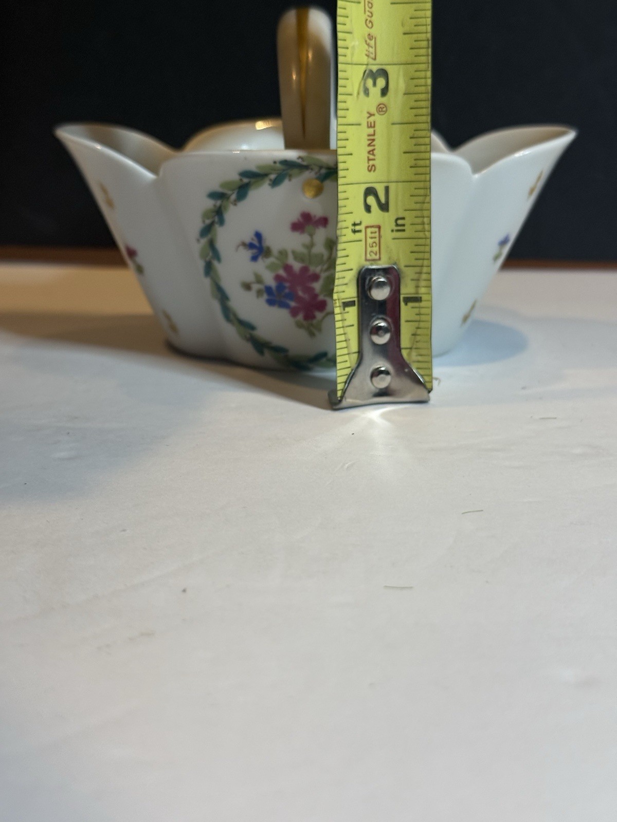 Haviland Limoges Vieux Paris Porcelain Basket Floral Gold Handle France Vintage