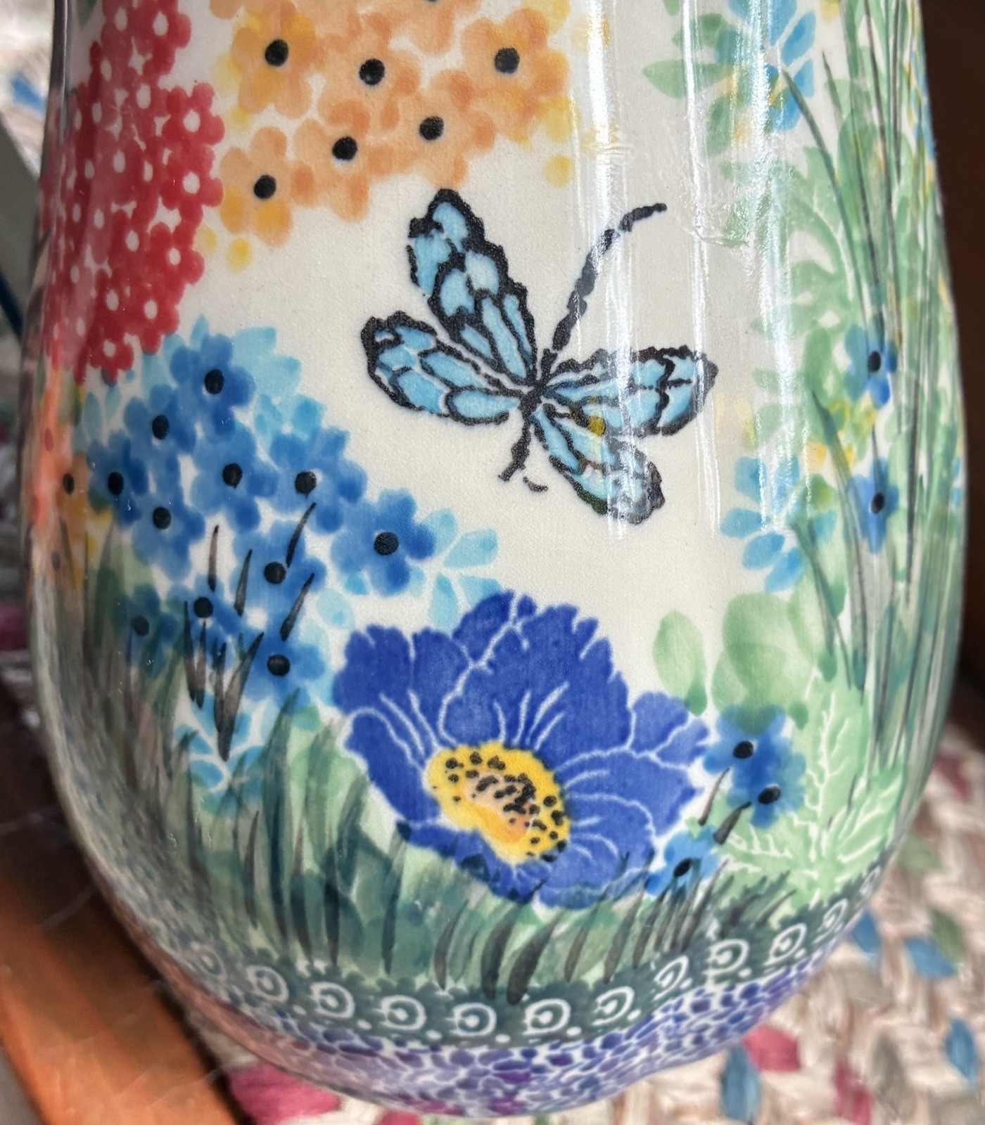 UNIKAT 4612 Blue Rose Polish Pottery 8” Teresa Pitcher