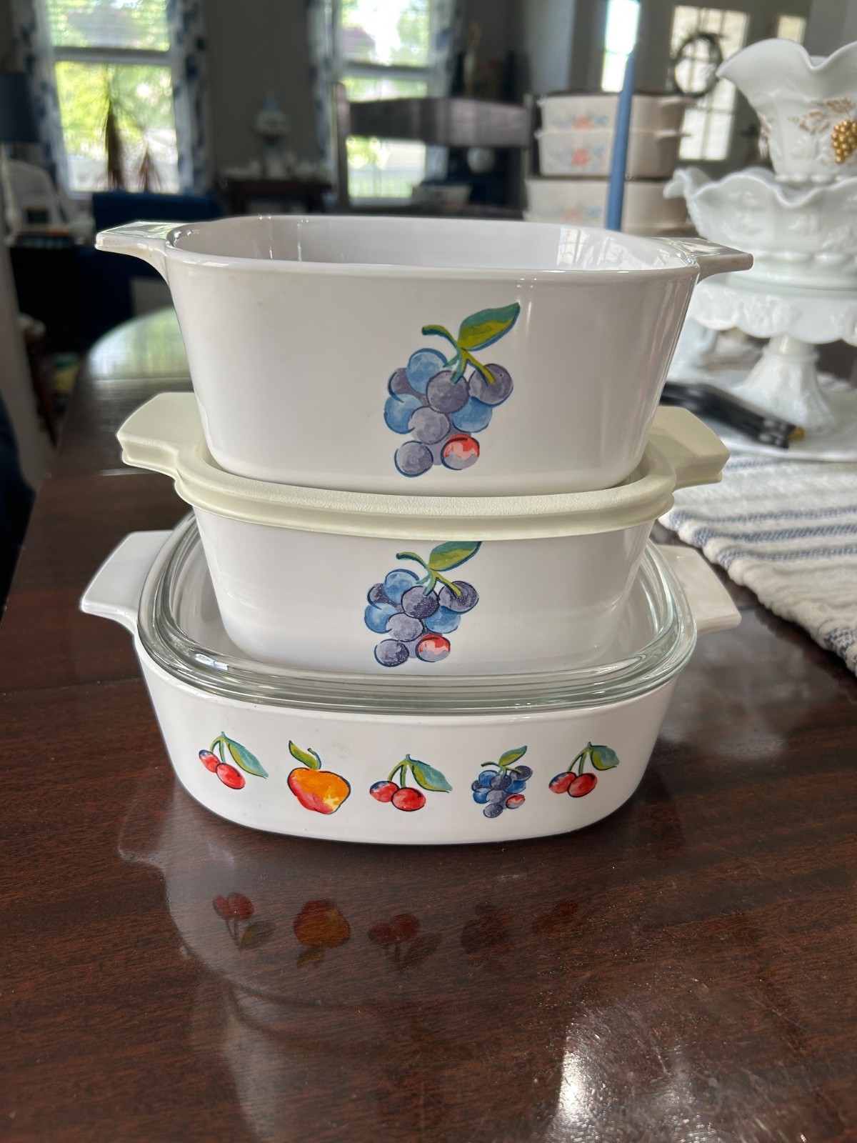 Vintage Corning Ware Fruit Basket 5pc Set A-2-B w/Lid & 2 A-1 1/2-B 1 Plastic Li