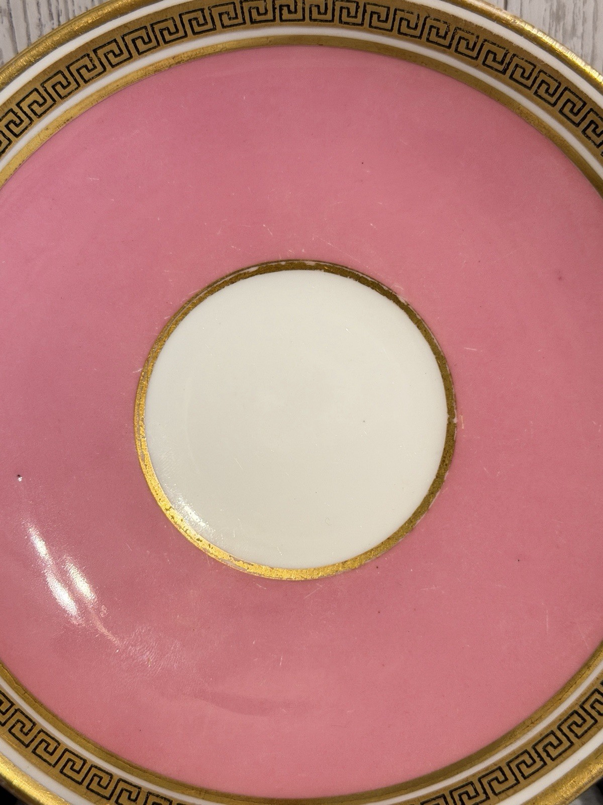 ANTIQUE CAULDON PINK SET OF 5 COFFEE TEA CUPS & SAUCERS GREEK KEY PORCELAIN RARE