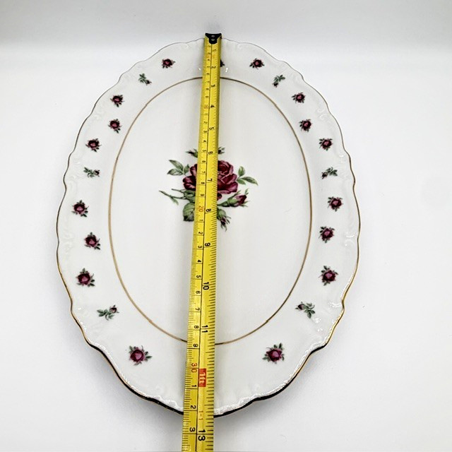 Treasure Chest Bavaria China First Love Oval Platter Pink Rose Gold Trim 12″x 8″