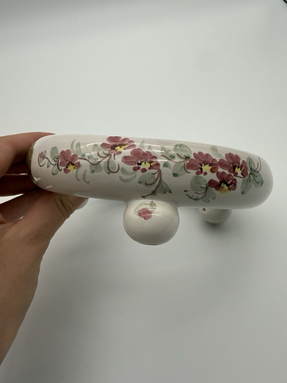 VTG Pansy Ring Vase Hand Painted Flower Frog Germany White Pink Green Floral