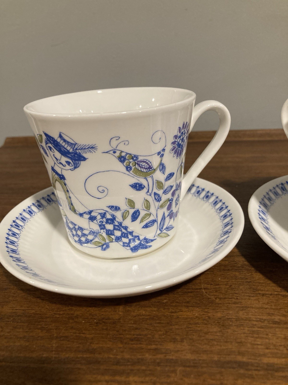 Vtg Figgjo Flint Lotte Pattern Tea Cup and Saucer Norway by Turi Set Of 2