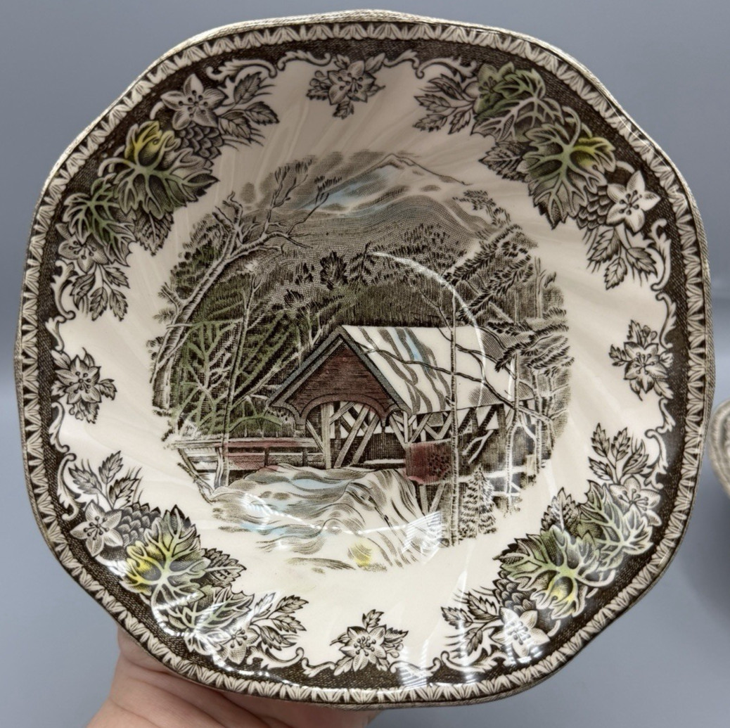 4 Johnson Bros The Friendly Village Covered Bridge Square Cereal Soup Bowls