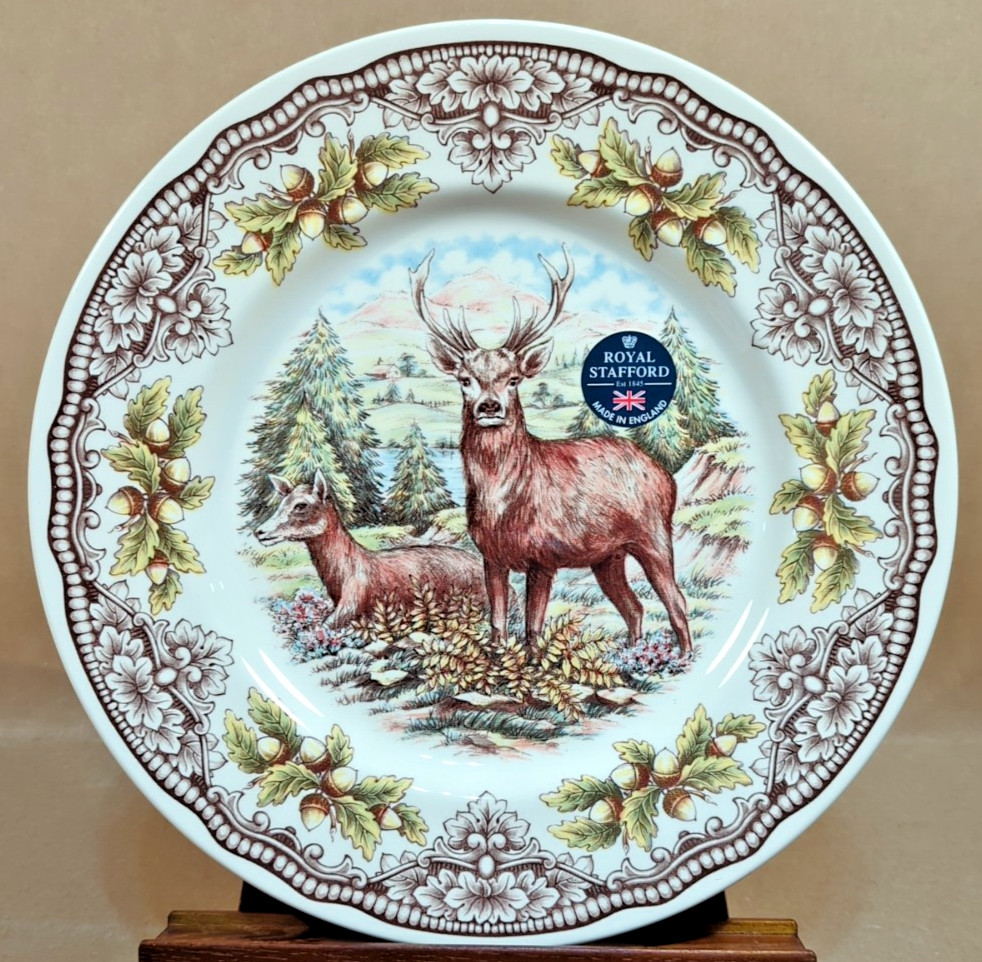 Royal Stafford England Buck Doe Acorn Dinner Plate 11″ NEW