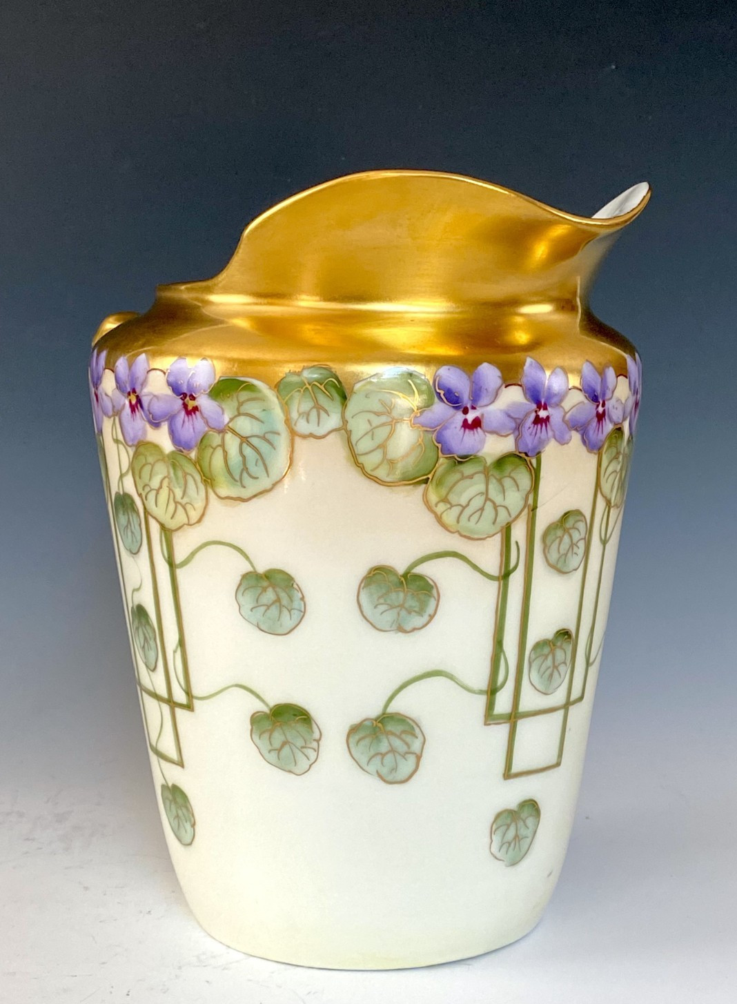 PICKARD ANTIQUES HAND PAINTED “VIOLETS IN PANEL” PITCHER ARTIST SIGNED