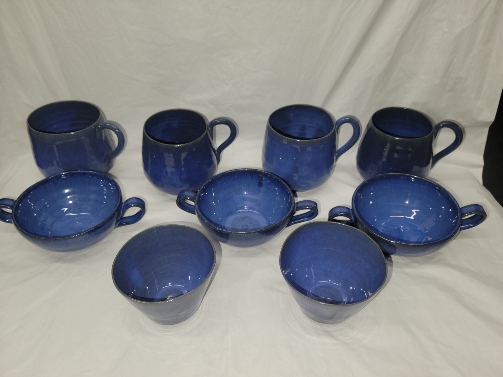 North Carolina pottery COLE POTTERY 9 cup and mug set blue glaze 4807