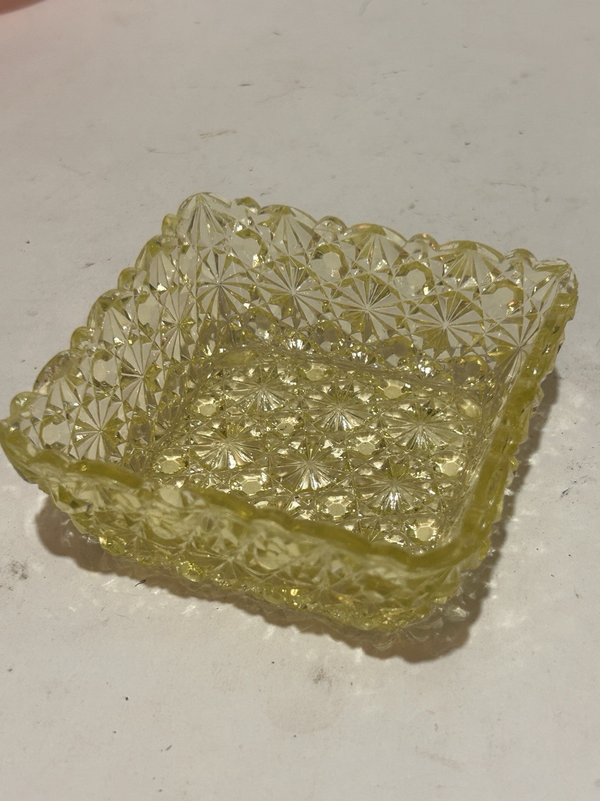 Uranium Vaseline Glass Daisy Button Dish 4 Inch Berry Bowl