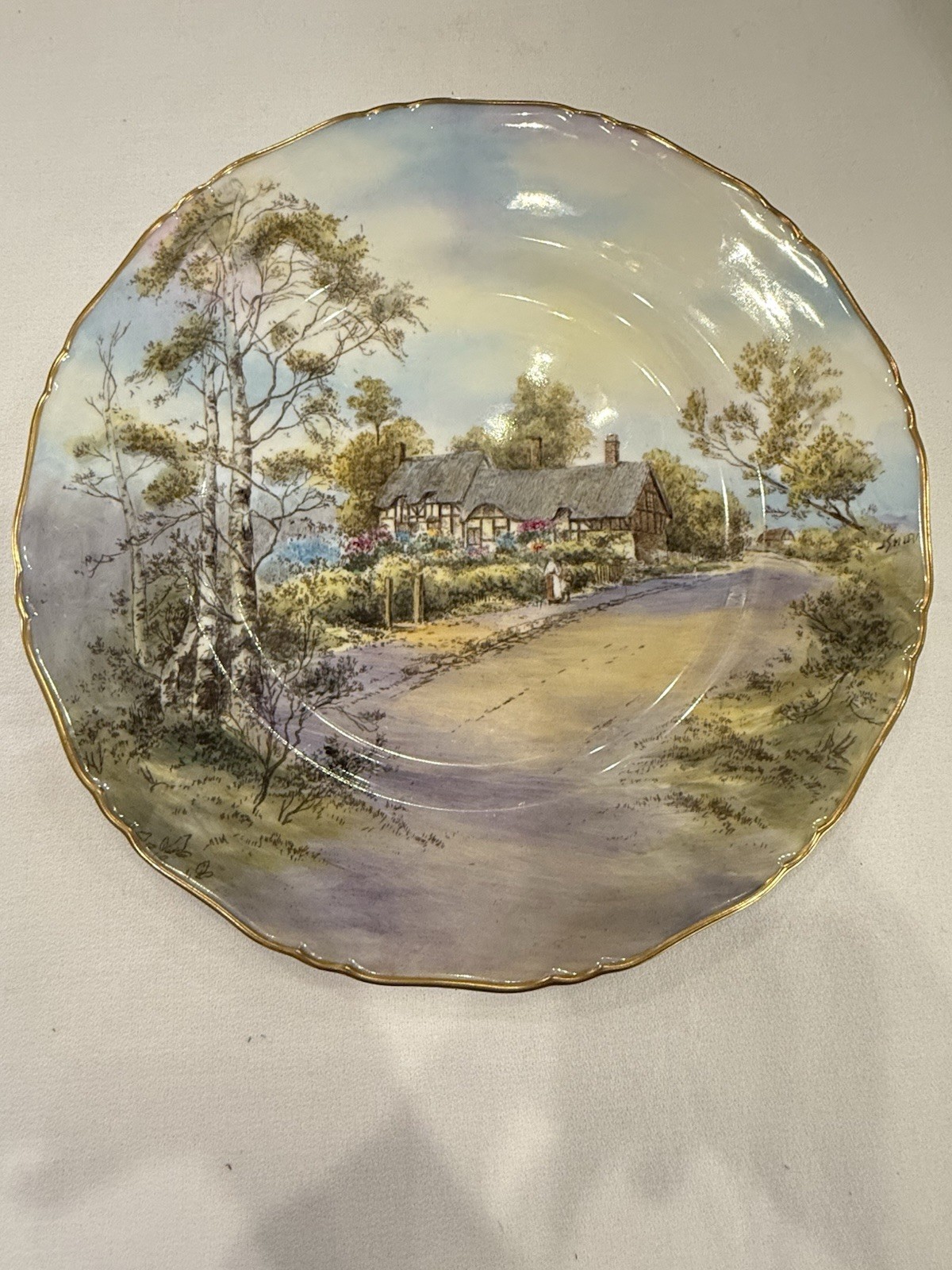 Pristine 1952 Royal Worcester Anne Hathaway Cottage Plate Signed J. Smith 10.5″