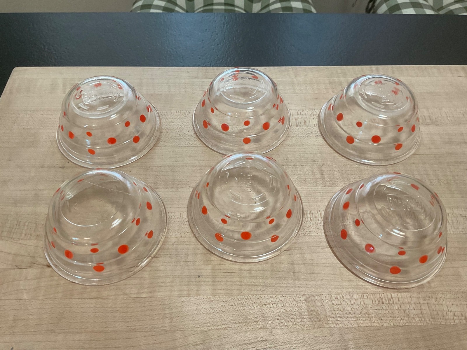 6 Vintage GlasBake Orange Polka Dot Ribbed Fruit Cups