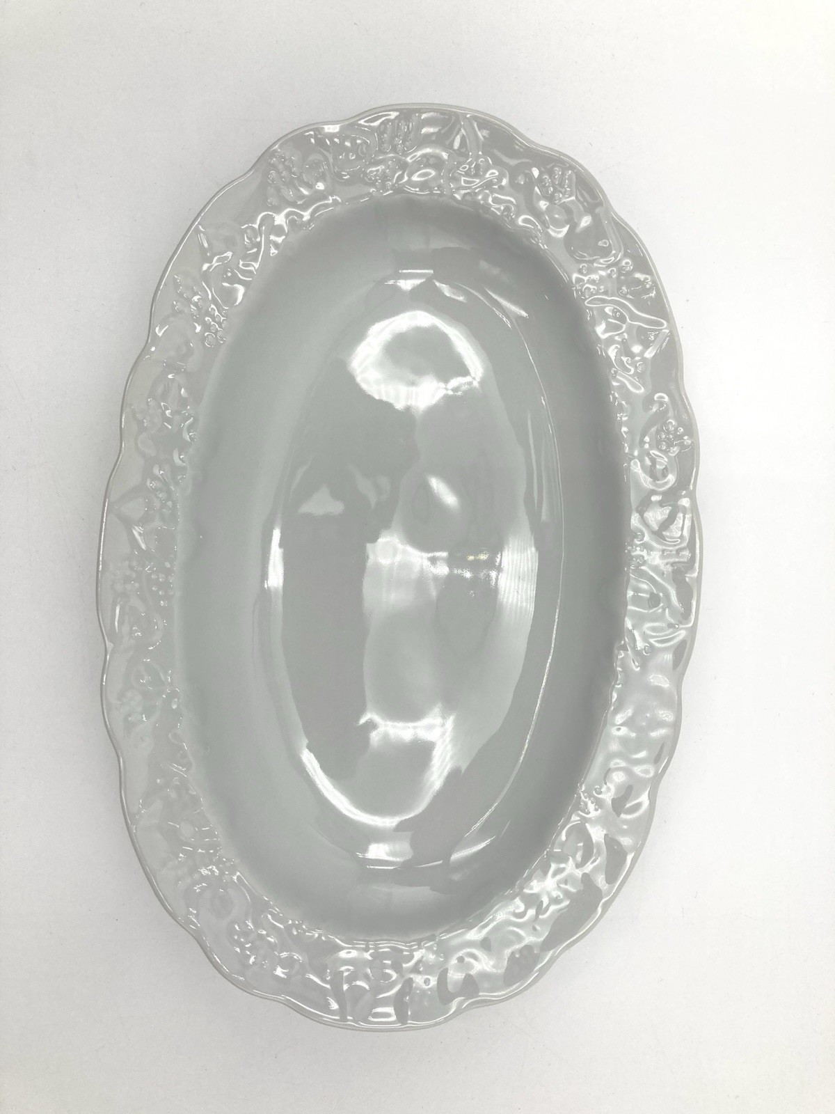 Dansk Gravy Boat & 10” Tray Ivy Embossed Fruit and Leaves White 2 Pc Vtg Set