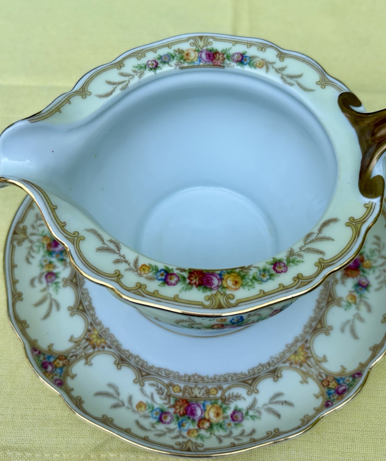 Paul Muller Selb Meadowbrook Antique Creamer And Saucer-Gold Trim