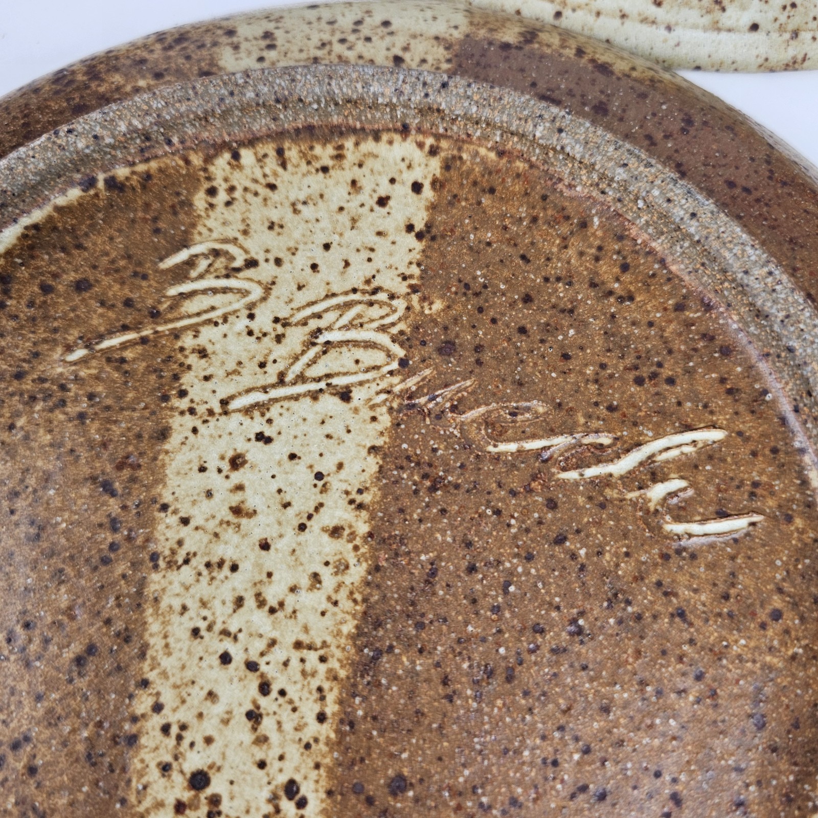 Signed Studio Pottery Abstract Minimalist Glaze Stoneware Dinner Plate Set of 4
