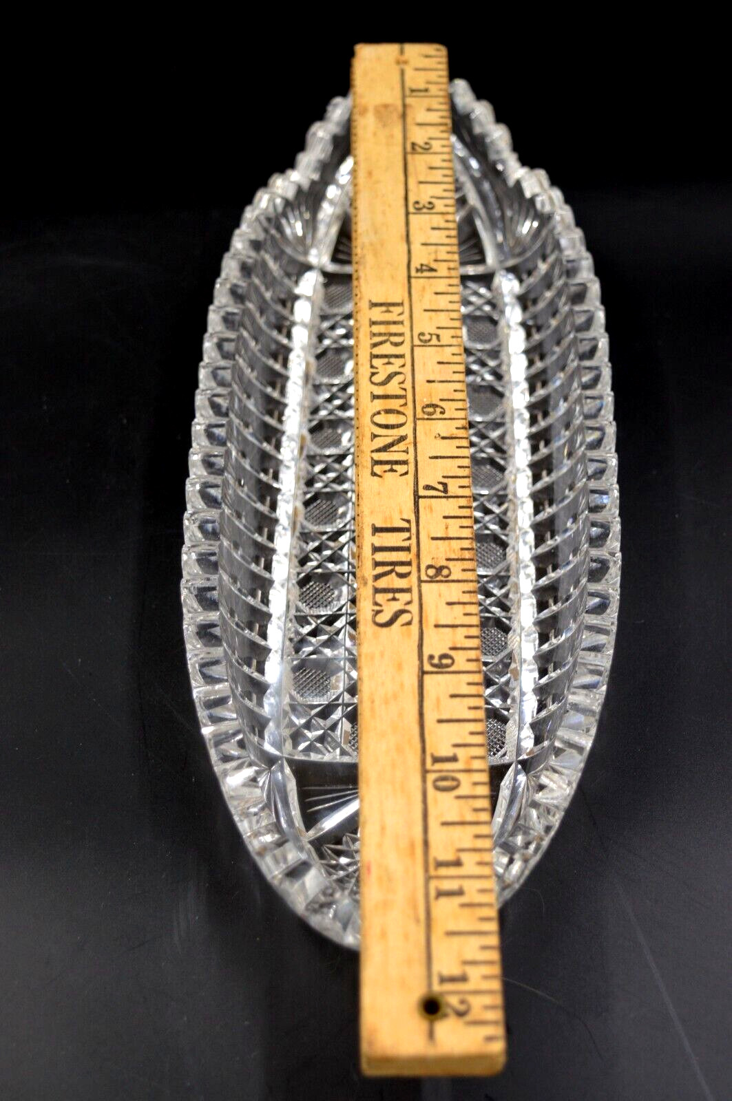 Antique Brilliant ABP Deep Cut Crystal Glass Celery Plate Dish Saw Tooth 11”