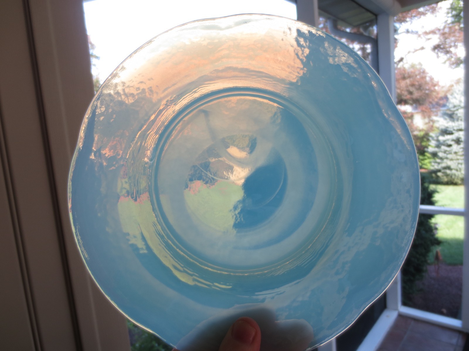 4 – 8-3/4″ 1980’s Art Deco ITALIAN OPALINE Baby Blue TRANSLUCENT GLASS PLATES