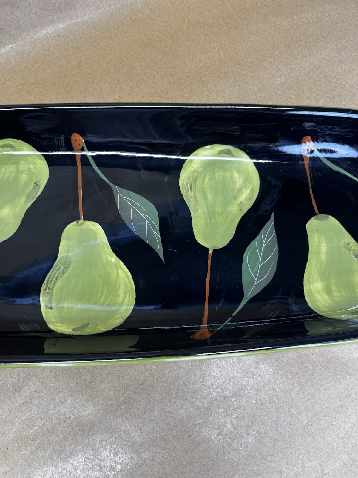 Romy & Clare Fenton Green Pear LONG BIG Rectangular Dish Platter Tray 2007 24”