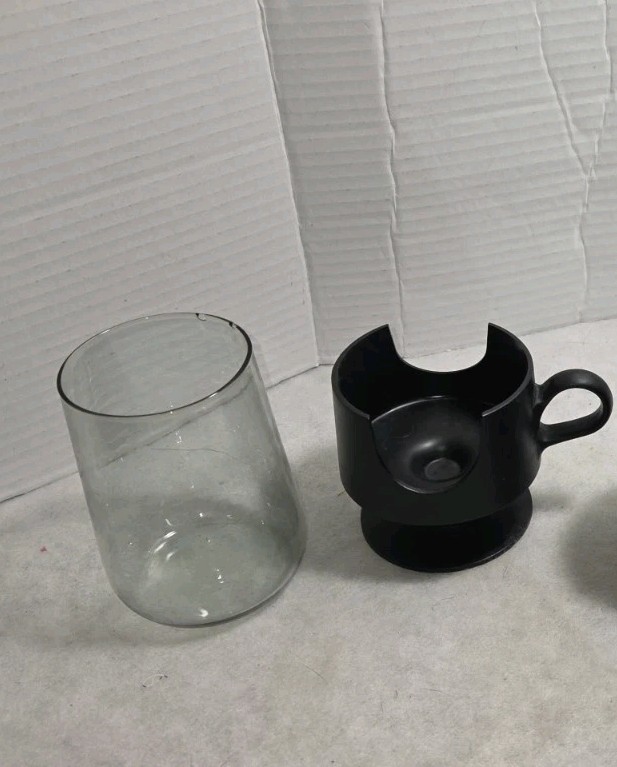 Corning Ware MCM Glas-Snap Coffee Drink Mug Tea Cup Clear Black 12 oz Photo Prop