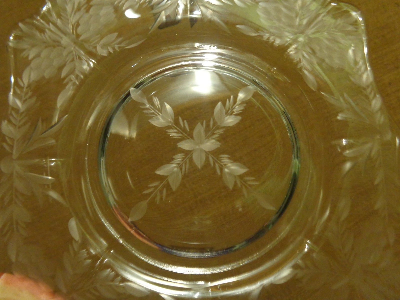 6 VINTAGE FOSTORIA ETCHED CRYSTAL SALAD/LUNCHEON PLATES