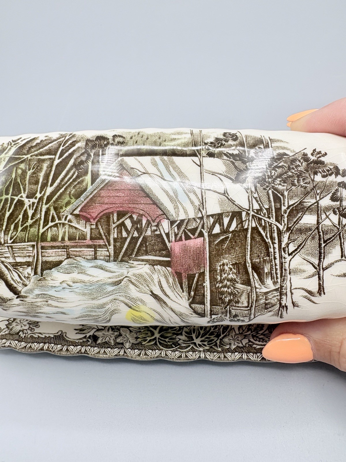 Johnson Brothers Friendly Village Butter Dish The Covered Bridge Vintage England
