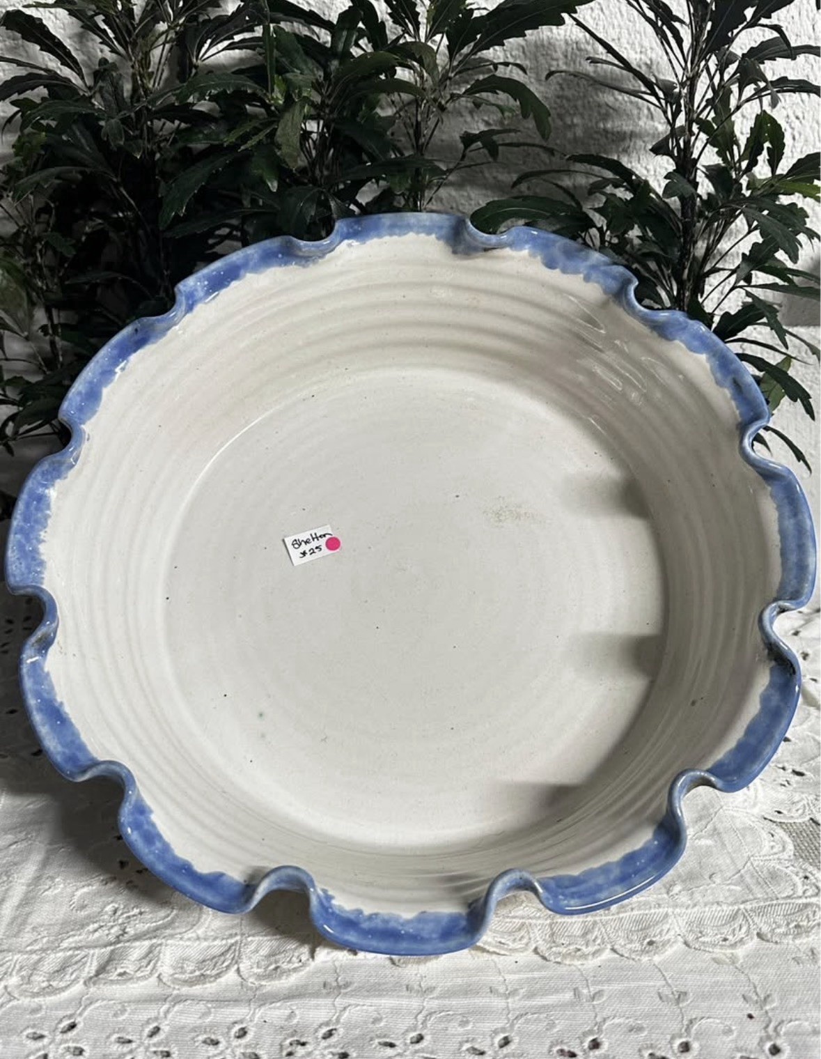 McNeills 1997 Pottery Bowl Blue Ruffled Edge
