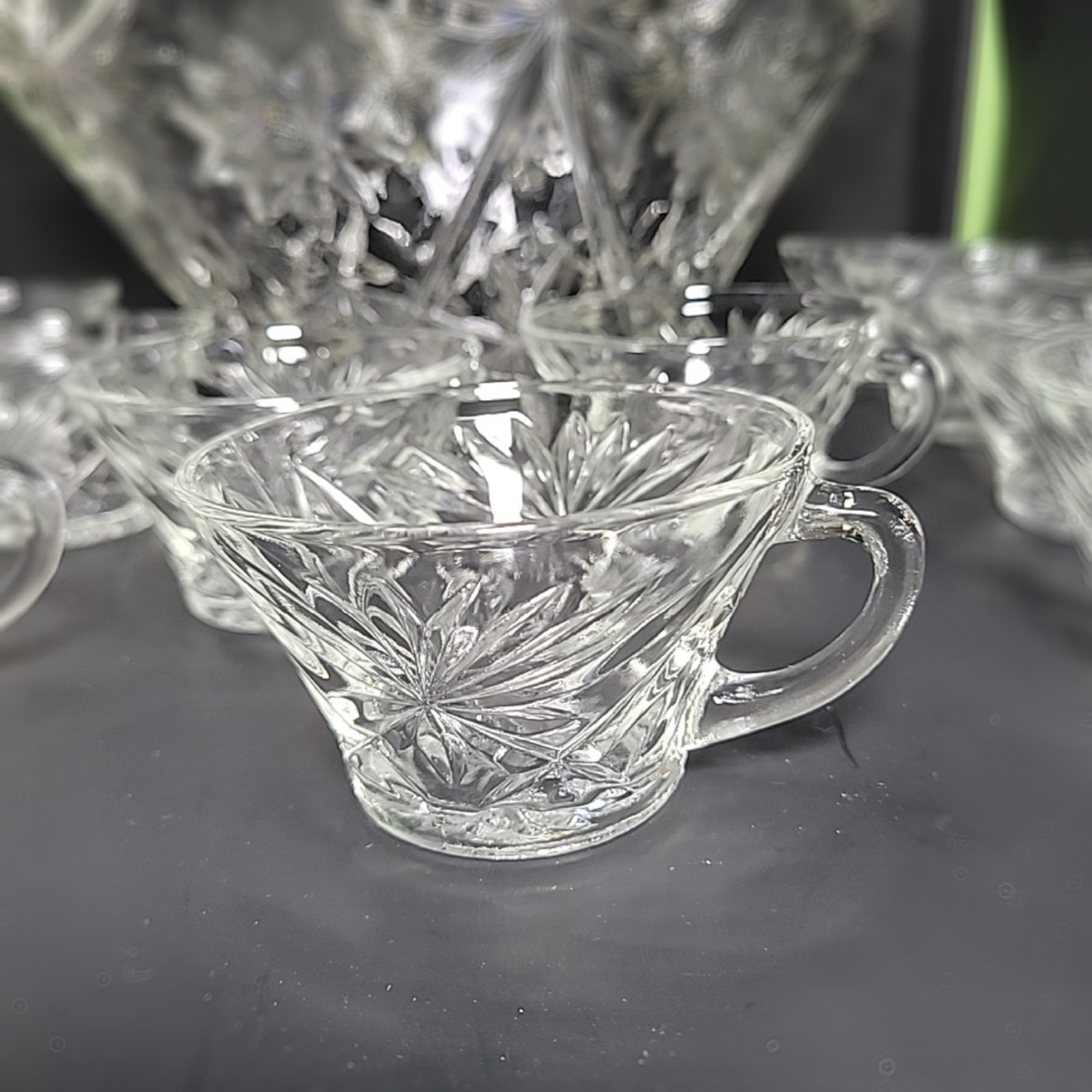 Vintage Glass Punch Bowl & 12 Cups Set