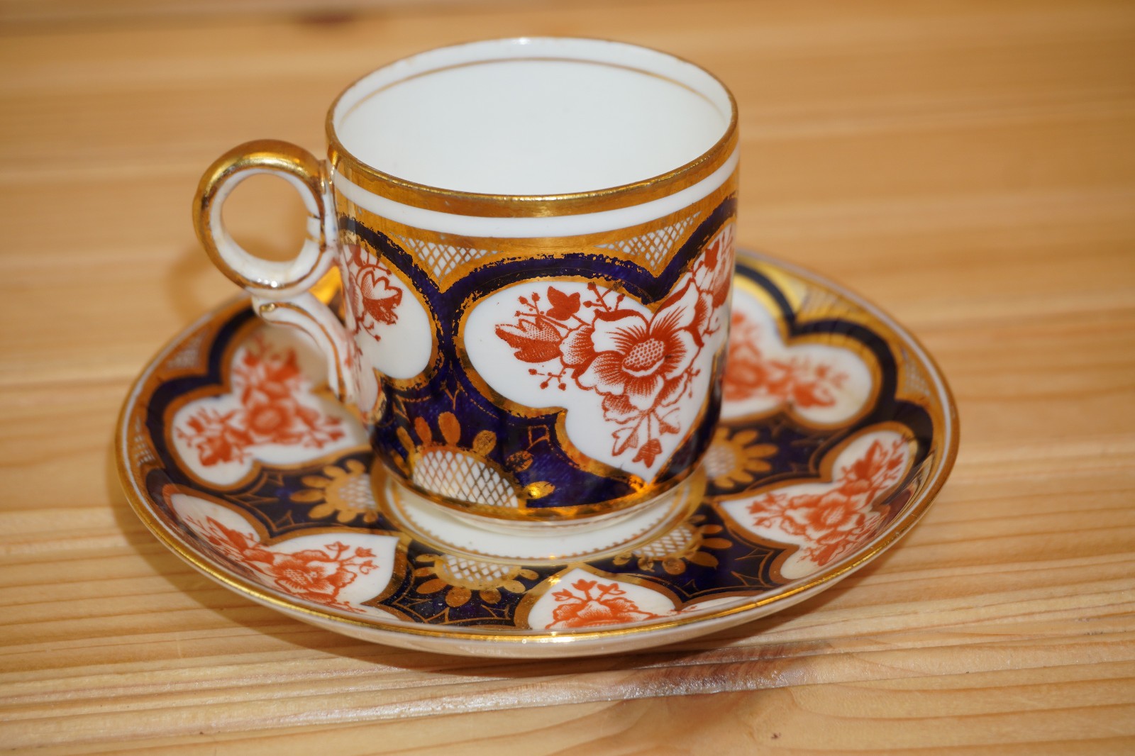 Wileman (Shelley) 3464 (Foley) Gold Rust Blue Demitasse Cup & Saucer SET (B2)