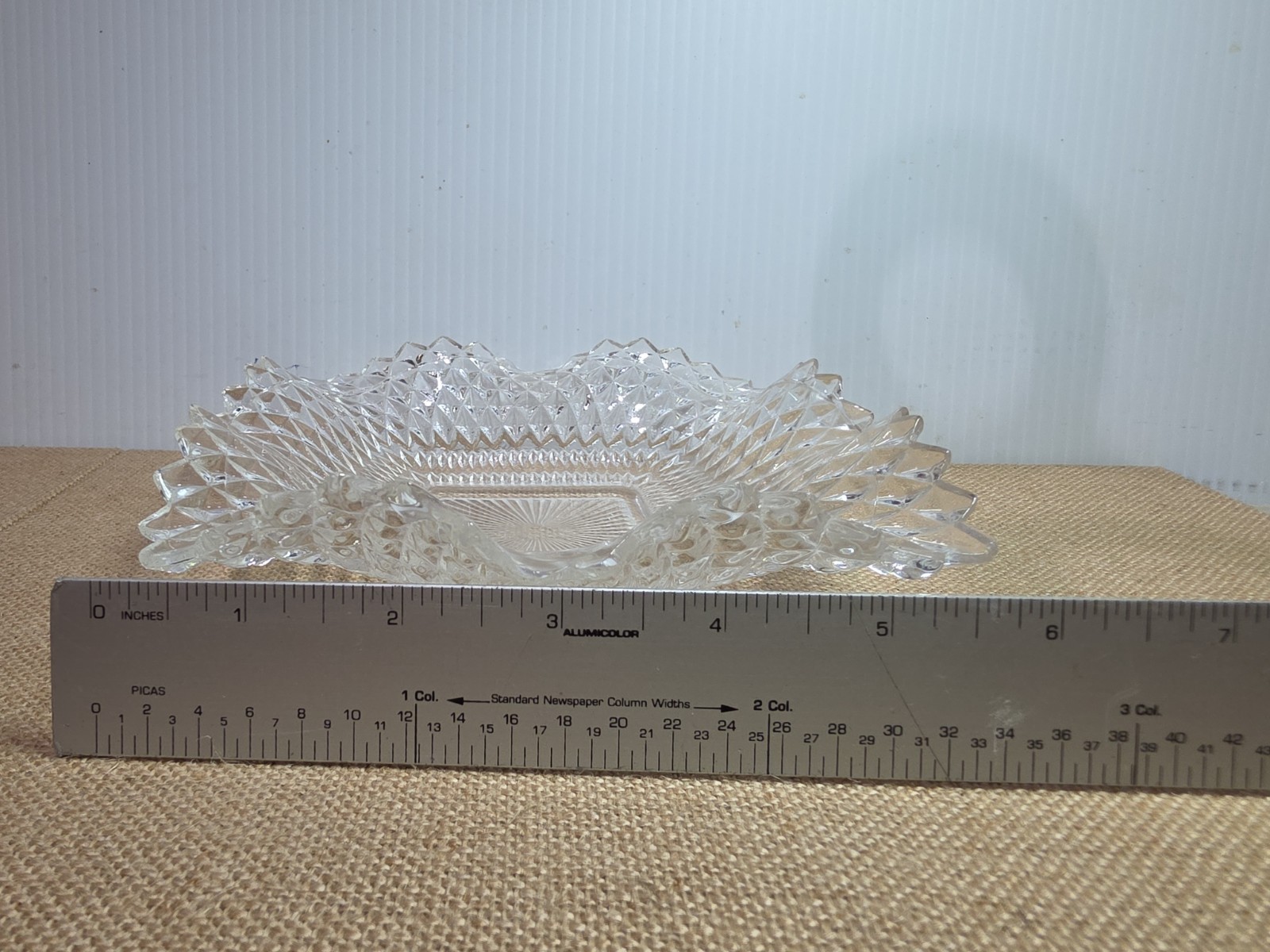 Vintage Clear Indiana Glass Co Square Ruffled Diamond Point Candy Nut Dish Bowl