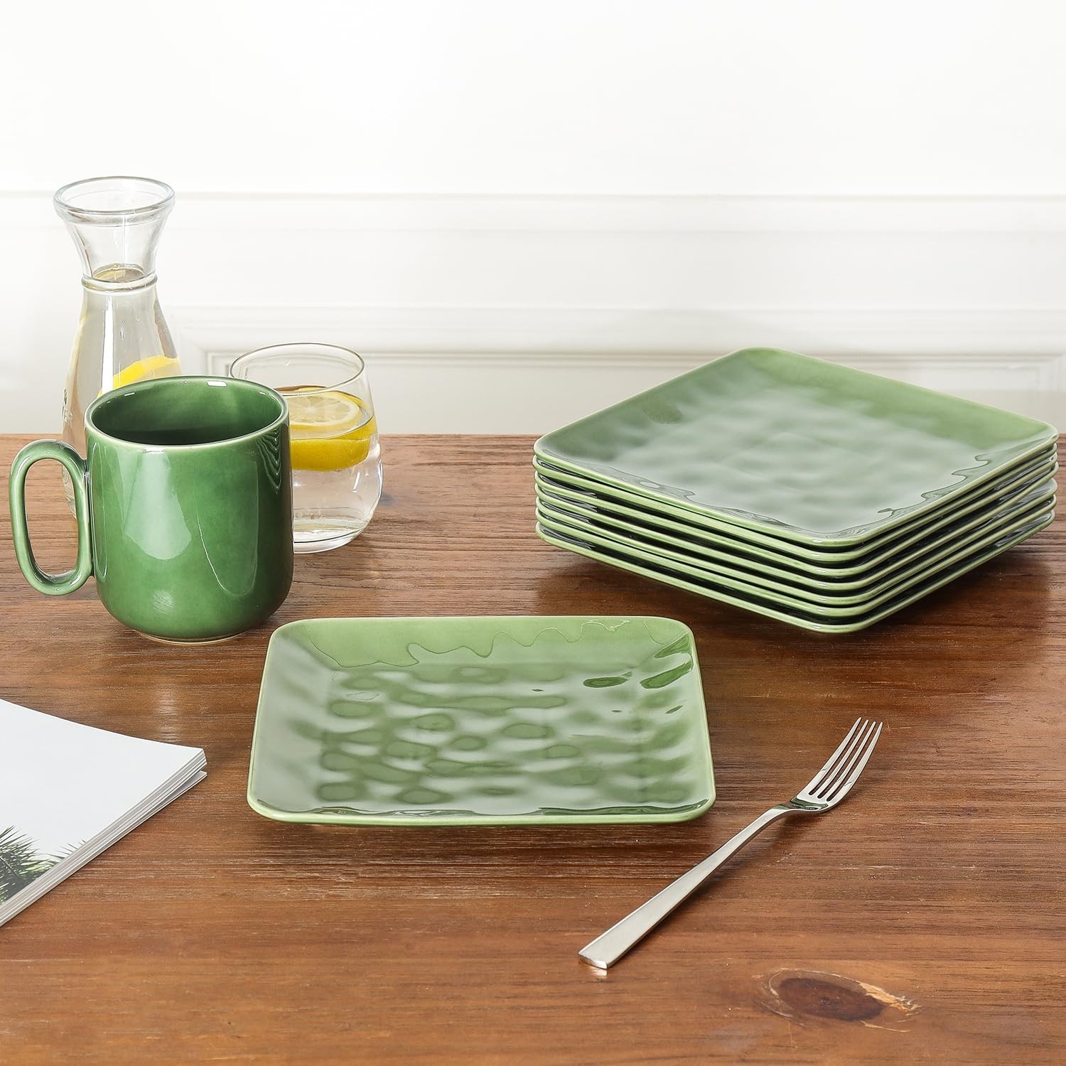 Ceramic Square Plates Set of 6 – 10″ Porcelain Dinner Plates for Steak, Pasta, P