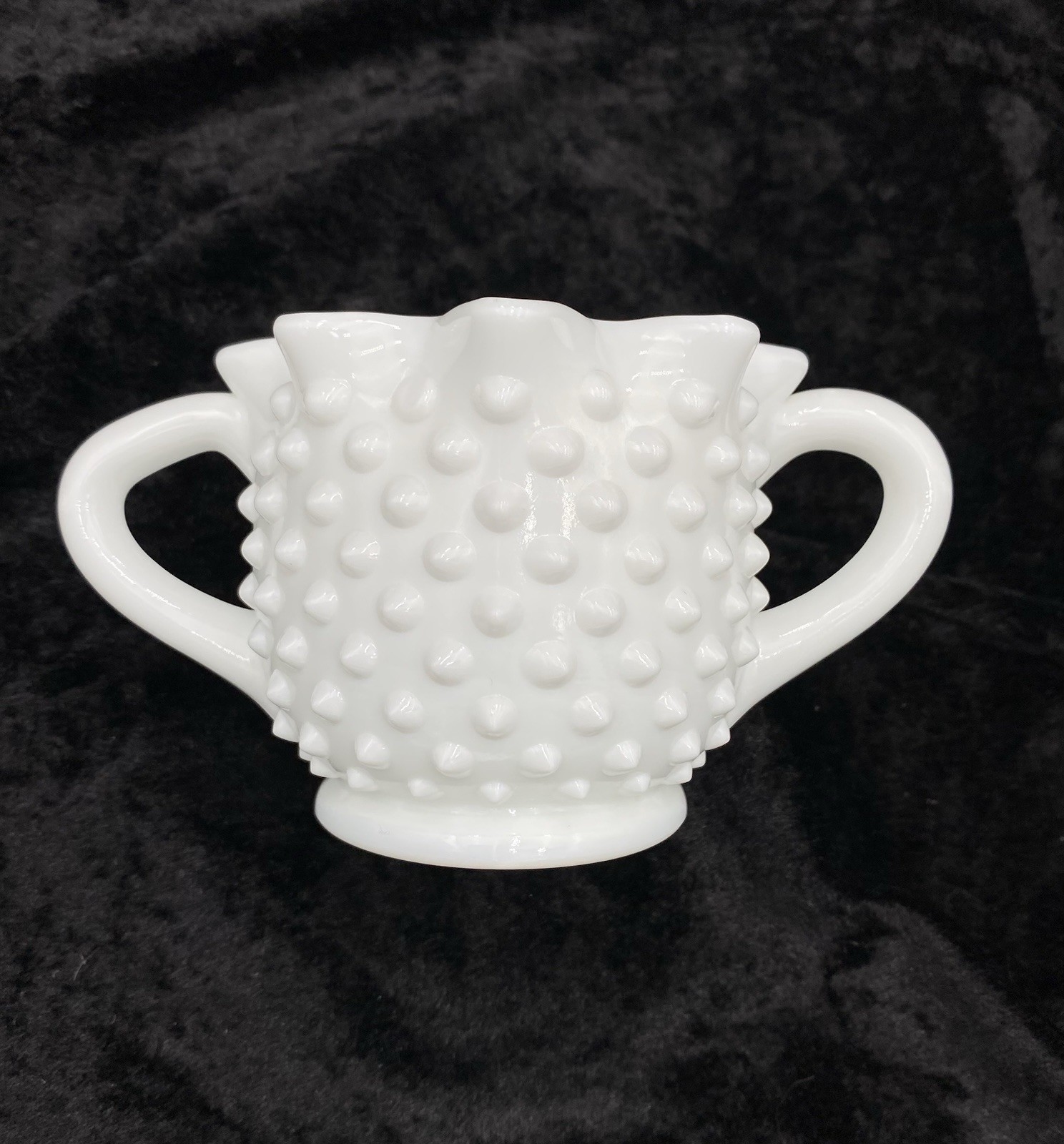 Vintage Fenton Hobnail Milk Glass Star Shape Open Sugar, Double Handled, #3906