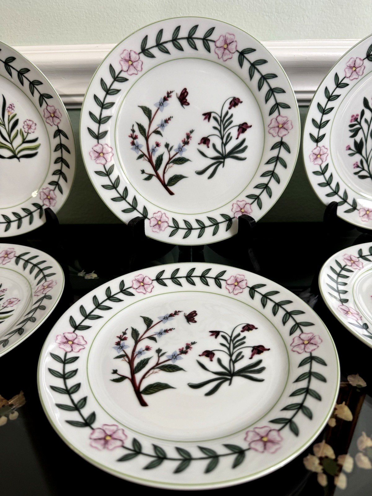 Vtg Godinger & Co Laurel Plates Desert Floral/Butterfly/Dragonfly 7.5″ Set of 6