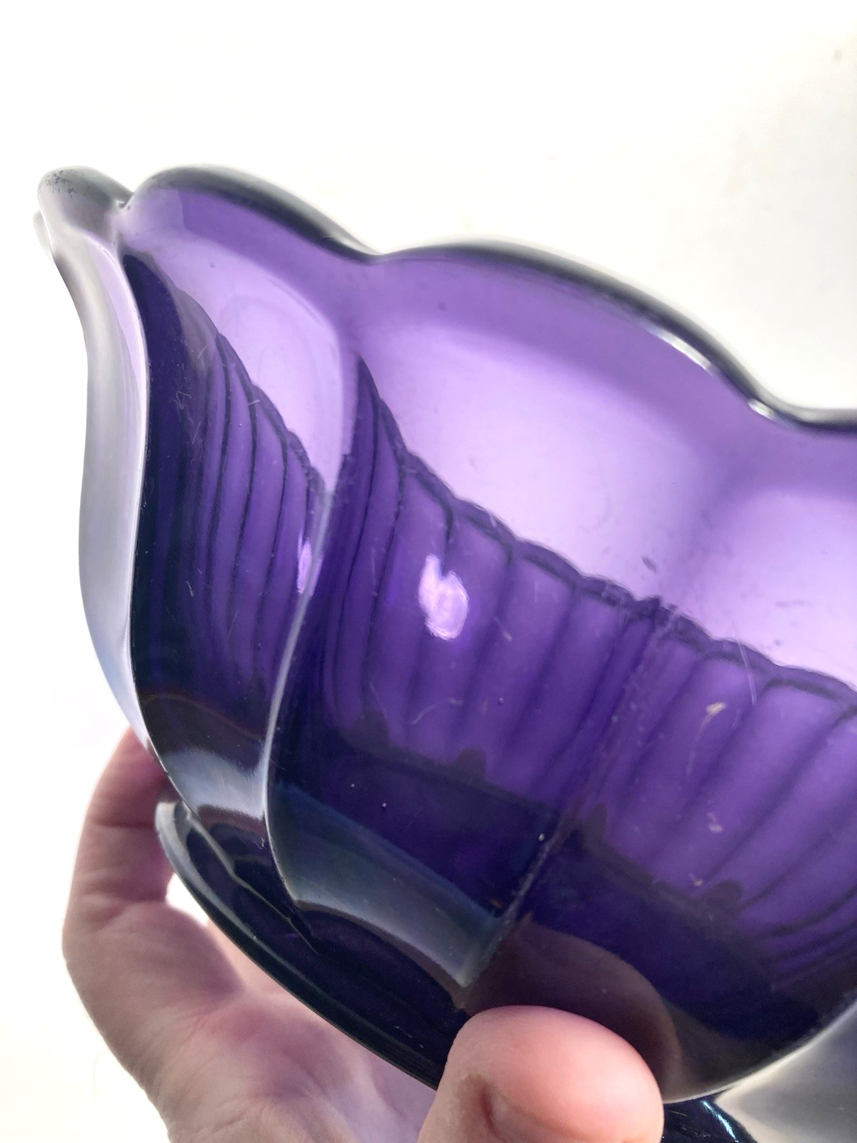 Vintage irradiated Purple Glass fruit bowl, candy bowl