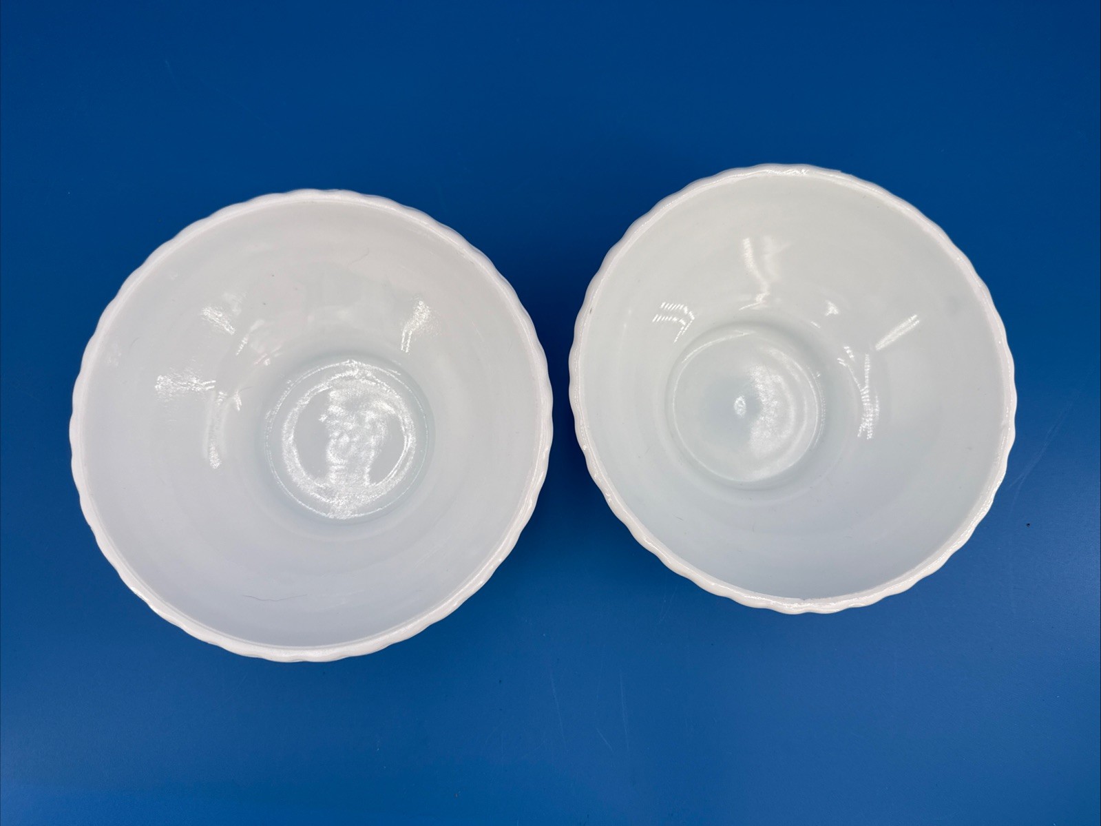 Vtg Lot Of 2 FTD Milk Glass Bowl Flower/ Planter /Candy Dish Bark Pattern 1975