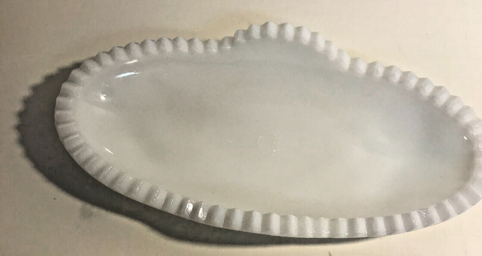 Vintage Milk Glass Sawtooth Edge Relish Tray stamp in middle is pres. cut.