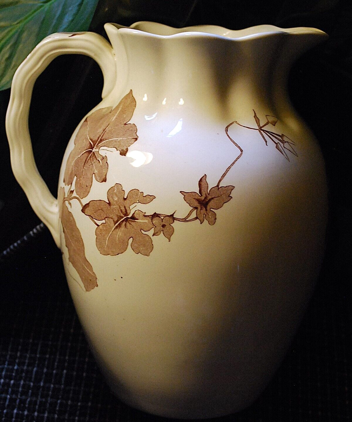 Antique ‘BETA’ Victorian Water Pitcher FURNIVALS IRONSTONE TRANSFERWARE POTTERY