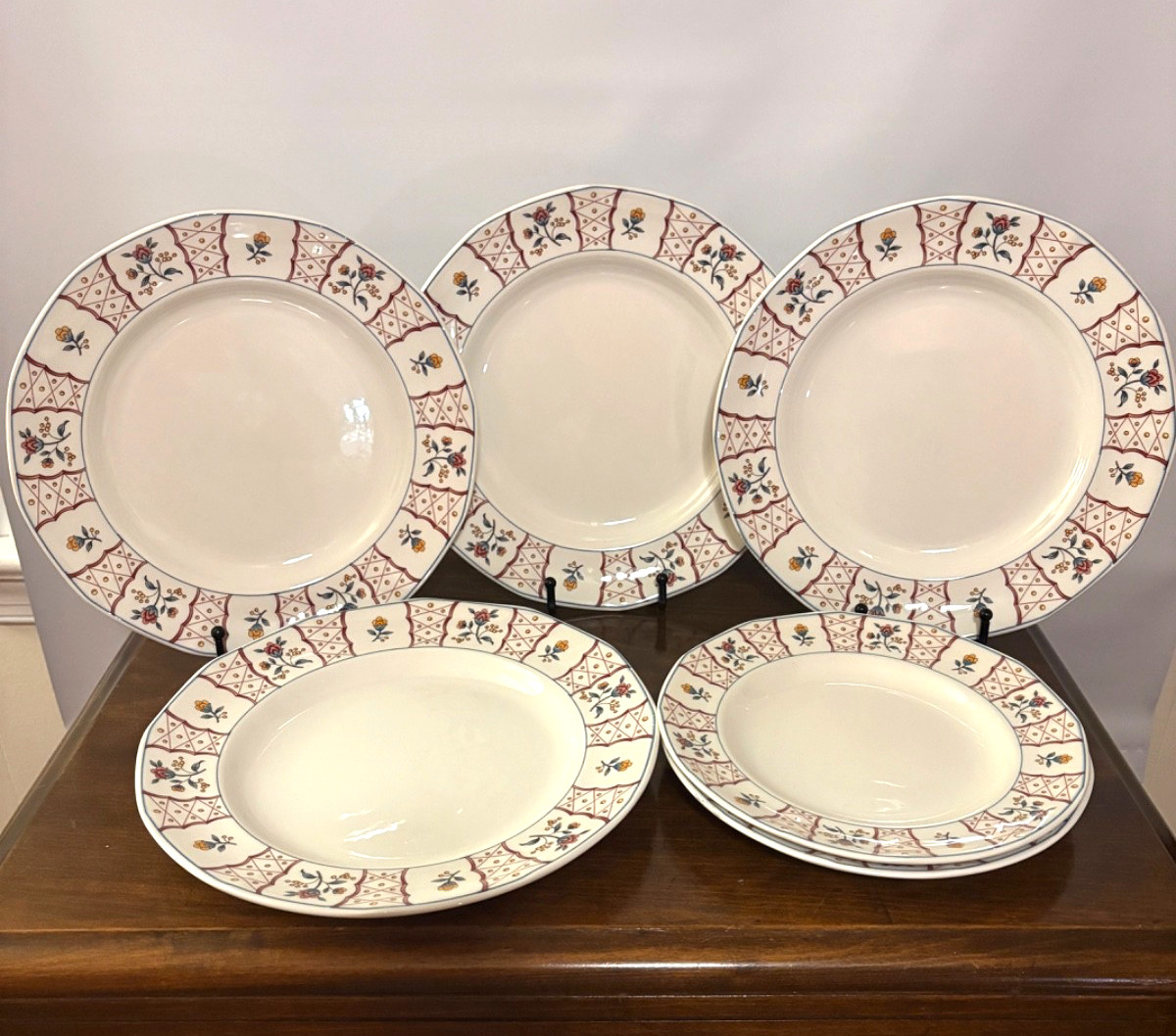 6 Dishes – Adams English Ironstone Anita Pattern 4 Dinner & 2 Salad Plates