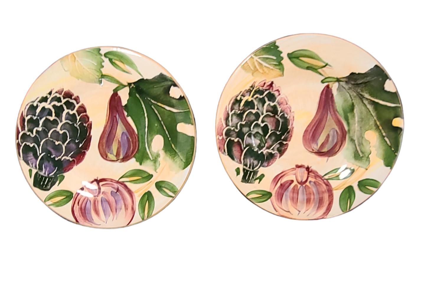 2 Antica Fornace Serving Plates Made in Italy Fig Pomegranate Artichoke Motif
