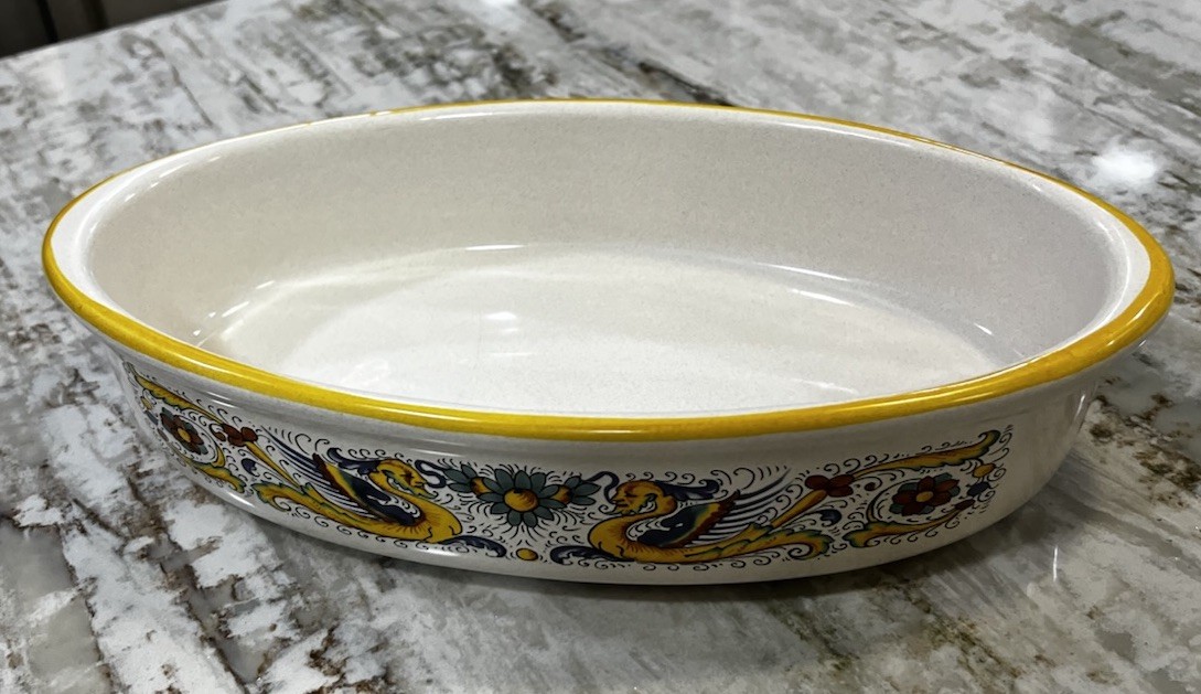 Auth. Ceramic Nova Deruta Pottery Serving Bowl/Baking Dish Raffaellesca Dragon