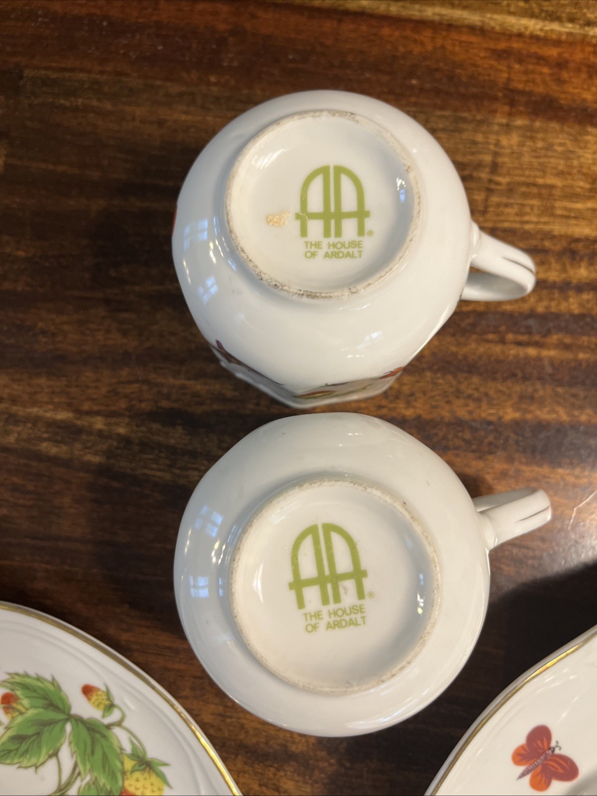 Vintage Ardalt Japan Lenwile Snack Set Strawberry Butterfly Cup Plate Lot x2