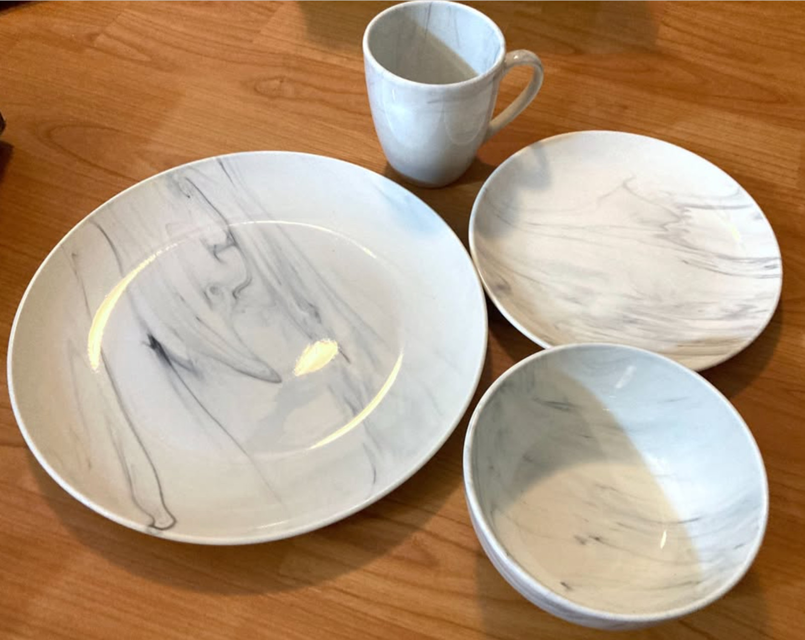 ELAMA FINE MARBLE BLACK WHITE DINNERWARE STONEWARE 16 PCS SET FOR 4 NEW NIB
