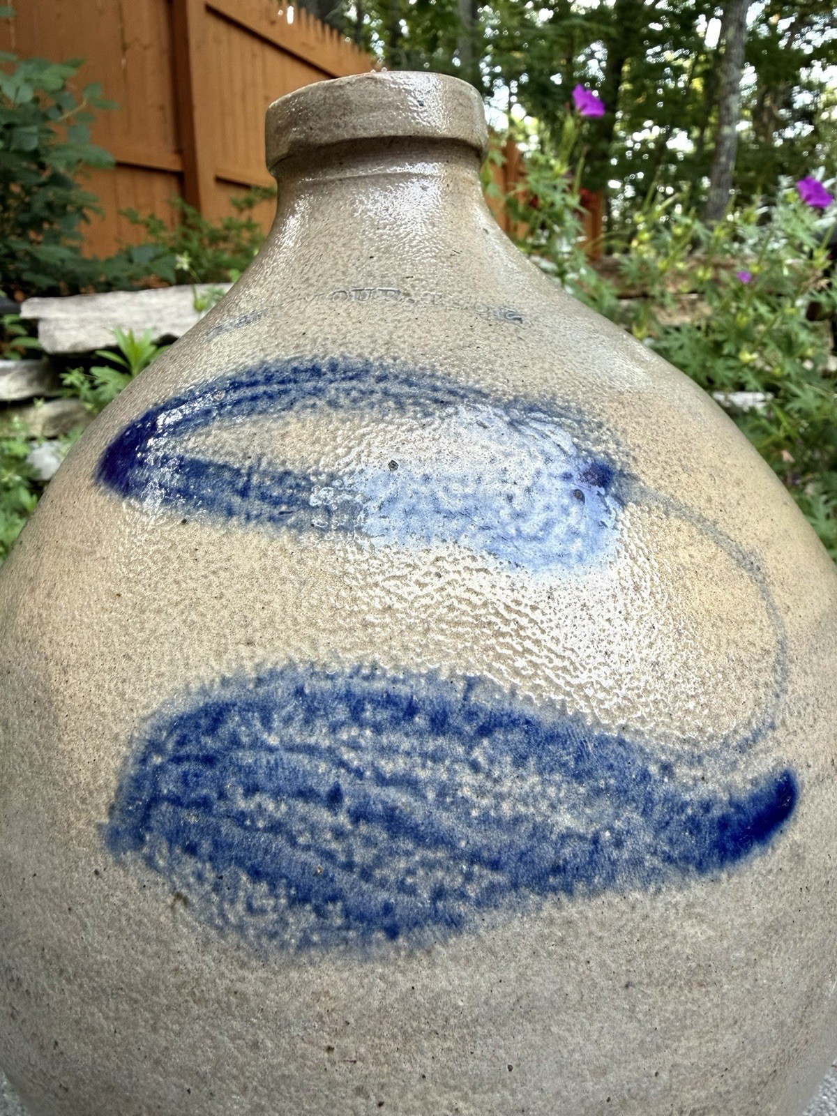 Israel Seymour, Troy, New York Stoneware Ovoid Jug – Cobalt Blue Decoration
