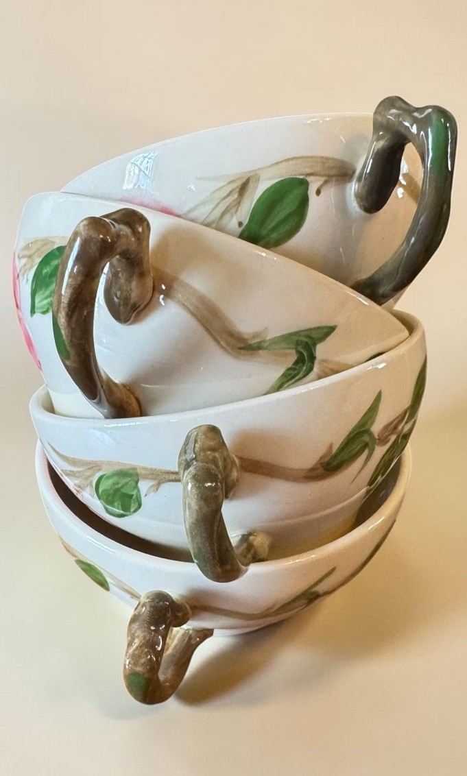 Set Of 4 Vintage Franciscan Desert Rose Flat Cups Pink Floral Tea/Coffee Cups