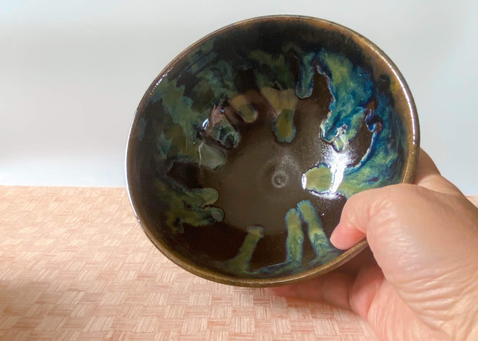 Wheel Thrown Cereal/Ramen/ Soup Bowl. Brown Green Hand-Made Pottery Bowl.