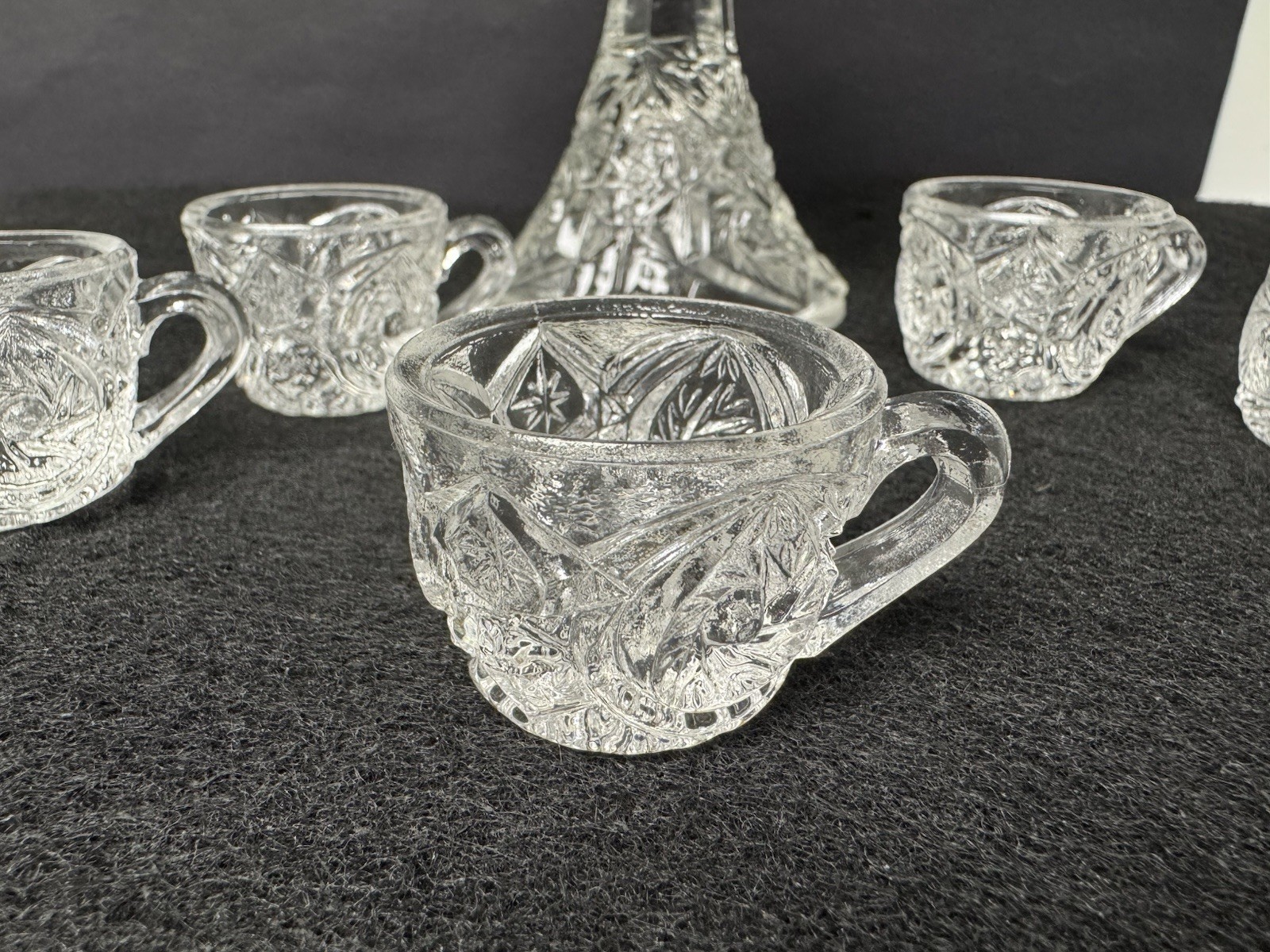 Vintage 1920’s/30’s Depression Clear Glass Child’s Punch Bowl & 6 Cups Set
