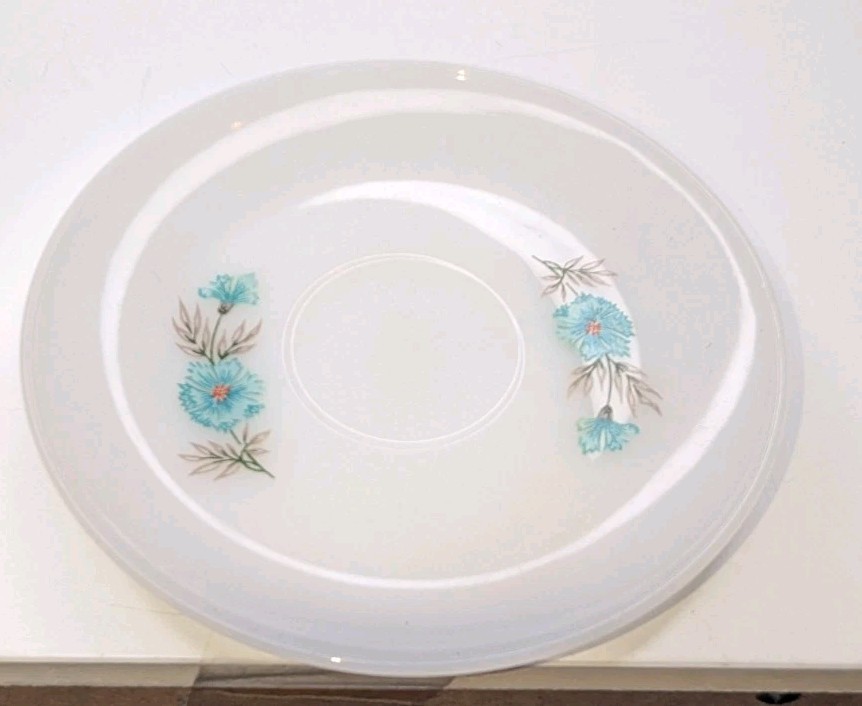 Vintage Fire King ~ Bonnie Blue Carnation Flower ~ Cup & Saucer ~ Milk Glass