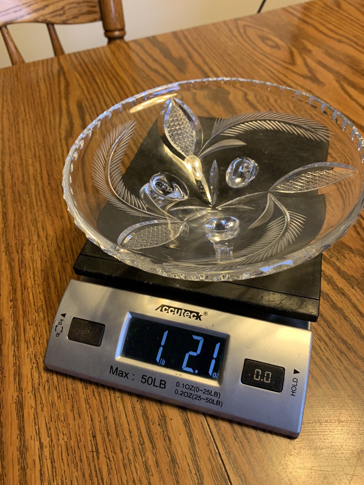 Stunning Cut Glass Crystal Footed Dish Bowl Wheat-Leaf Pattern 7”w Elegant